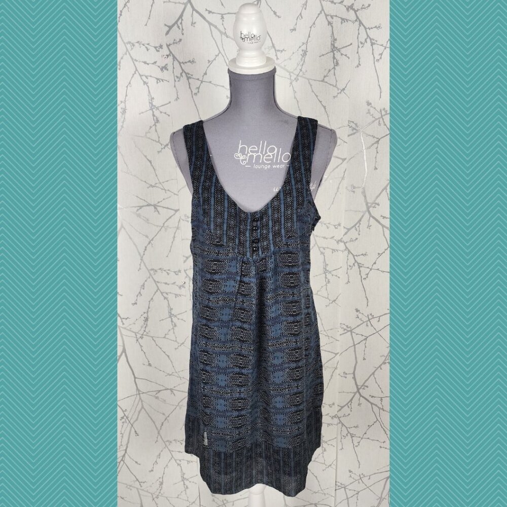 Kensie Blue Artsy Print 100% Silk Deep V-Neck Shift Dress